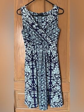 Lands End Fit & Flare Blue Floral Sleeveless Dress, Cotton/viscose/elastane, XS